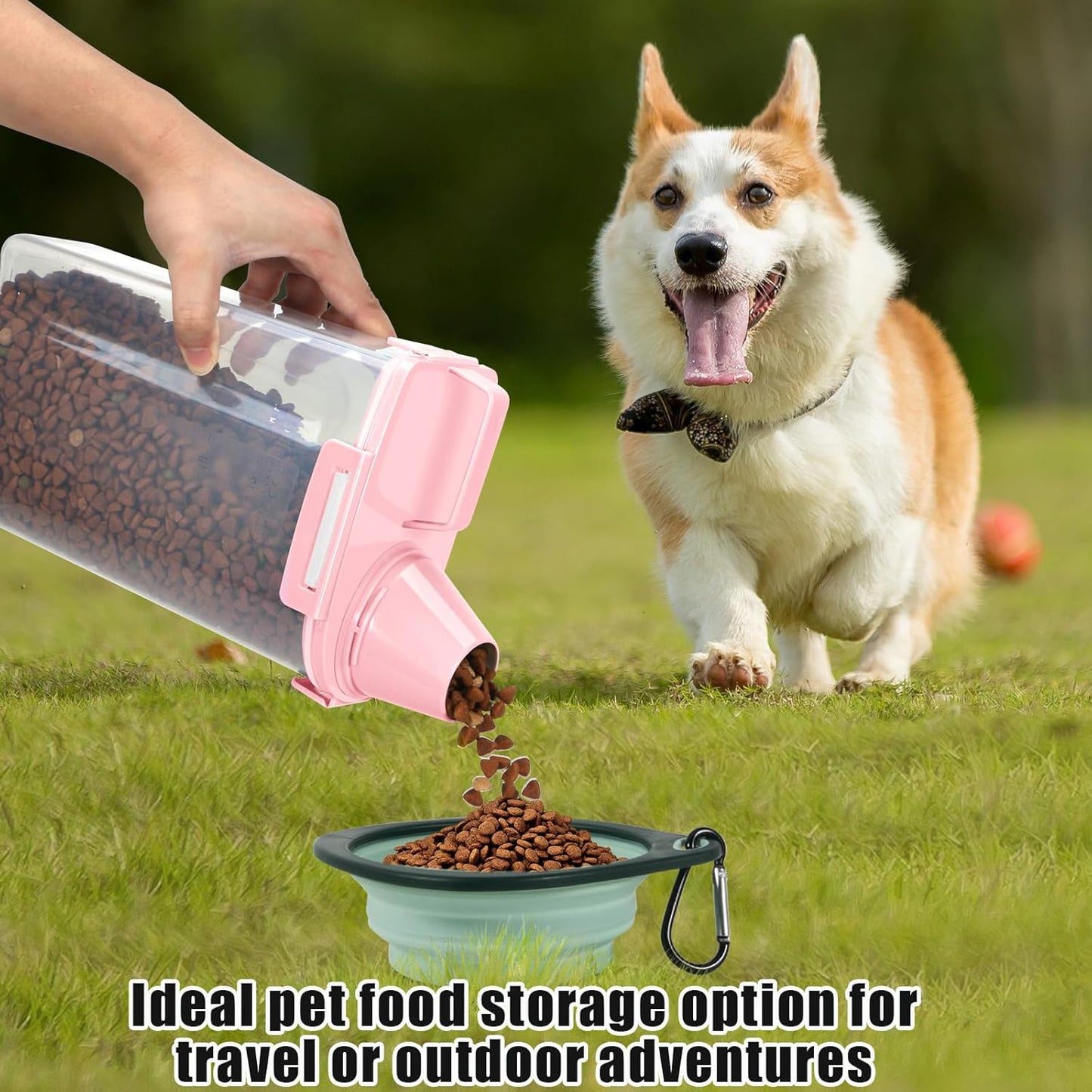 TBMAXS 2 Pack 3 Lbs Dog Cat Food Storage Containers for Travel, Portable Pet Food Storage Container, Easy-Pouring Bird Seed Dispenser, Airtight Rice Cereal Oatmeal Flour Holder -Beige