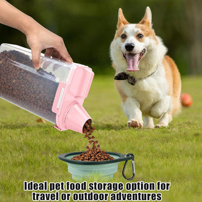 TBMAXS 2 Pack 3 Lbs Dog Cat Food Storage Containers for Travel, Portable Pet Food Storage Container, Easy-Pouring Bird Seed Dispenser, Airtight Rice Cereal Oatmeal Flour Holder -Beige