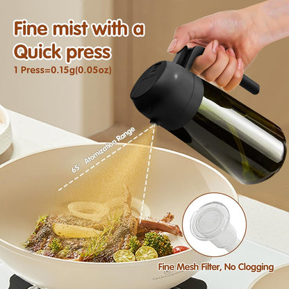 16oz/470ml Glass Olive Oil Sprayer for Cooking - 2 in 1 Olive Oil Dispenser for Kitchen Gadgets, Air Fryer, Salad, and BBQ (black)