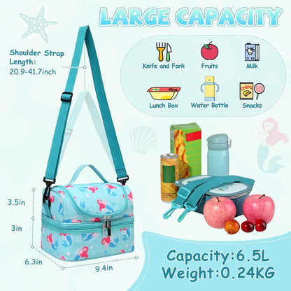 Lunch Bag for Girls,ChaseChic Insulated Lightweight Lunch Boxes for Kids Boys Dual Compartment Lunch Organizer Leak-Proof Cooler Bag with Detachable Adjustable Shoulder Strap,Purple Butterflies