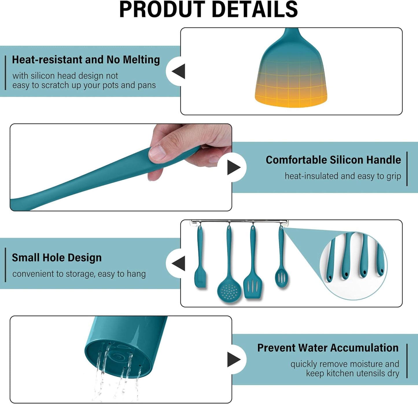 HaWare 11 PCS Silicone Cooking Utensils Set, Heat Resistant Kitchen Utensils with Holder, Food-grade Spatula Sets for Nonstick Cookware, Kitchen Tools Gadgets Include Fish Turner, Spoon (Black)