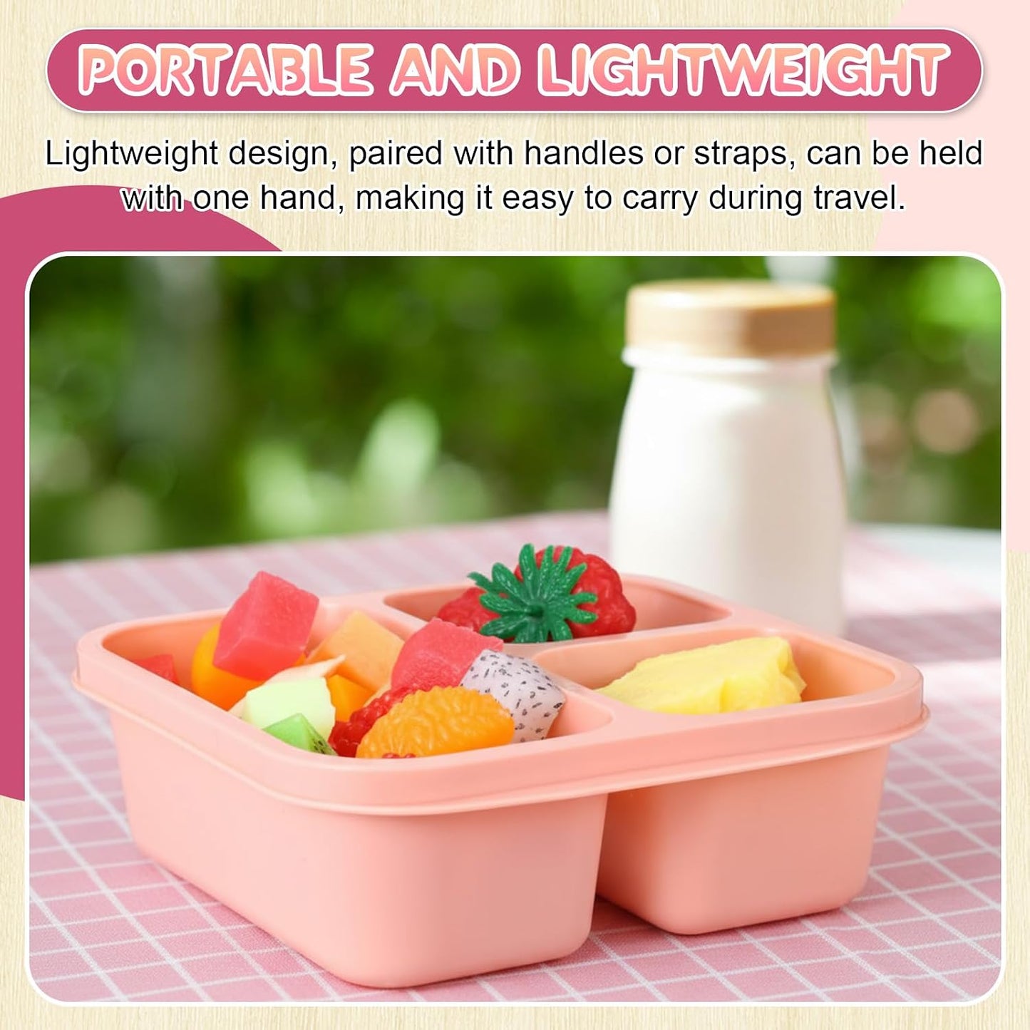 Honeydak 5 Pack Snack Containers 3 Compartment Bento Snack Boxes Divided Meal Prep Containers with Lids Reusable Adults Lunch Food Storage Box for School Work Travel(Elderberry)
