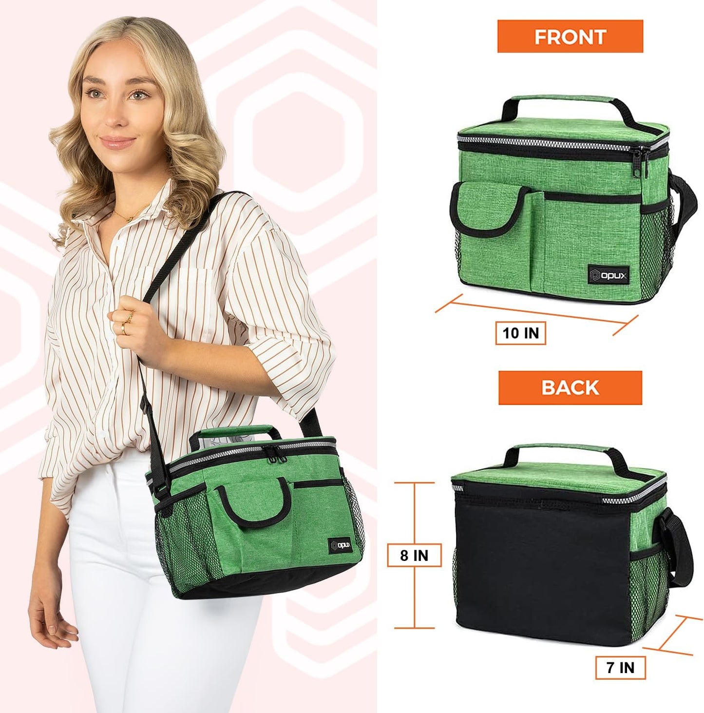 opux Insulated Lunch Bag for Men Women, Leakproof Black Lunch Box for Work, Portable Soft Lunch Cooler Bag with Shoulder Strap, Adult Lunchbox Lunch Pail for Kid Boy Girl School, 14 Can/8L