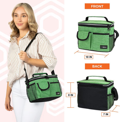 opux Insulated Lunch Bag for Men Women, Leakproof Black Lunch Box for Work, Portable Soft Lunch Cooler Bag with Shoulder Strap, Adult Lunchbox Lunch Pail for Kid Boy Girl School, 14 Can/8L