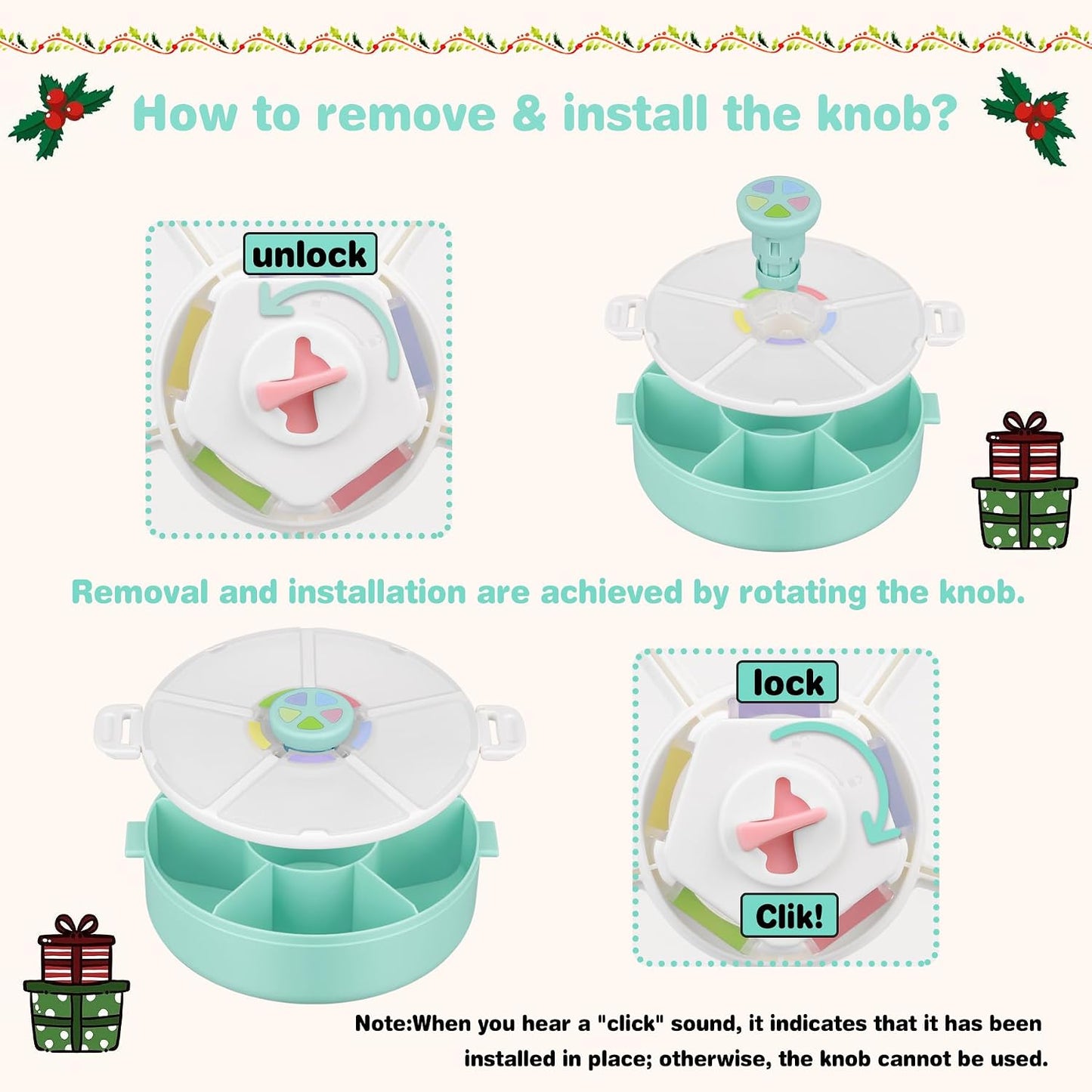 JOOPETALK Kids Reusable Rotating Snack Container with 5 Separate Compartments, Color Matching Opening Lid, BPA/PVC-Free, Dishwasher Safe, Perfect for Travel, School Lunches & On-the-Go Snacking-Purple