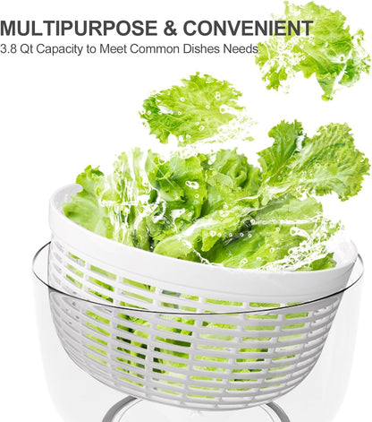 Smile mom Salad Spinner Large Lettuce Spinner Kitchen Gadgets, Large Salad Spinner Vegetable Washer, High Efficiency for Kitchen Washing & Drying Leafy Vegetables, One-Handed Easy Press 6.3 Qt White