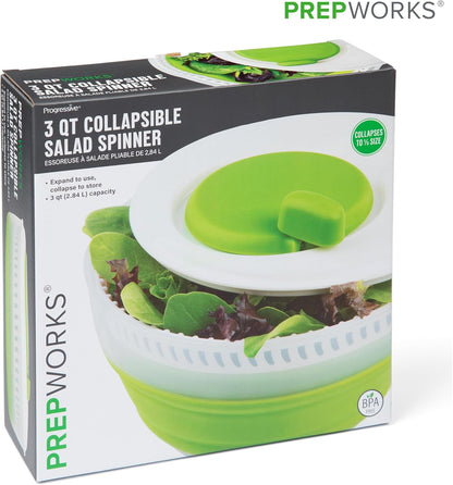 PrepWorks 4 Qt Collapsible Salad Spinner – Space-Saving, BPA-Free, Easy-to-Use for Quick Salad Washing & Drying, Dishwasher Safe