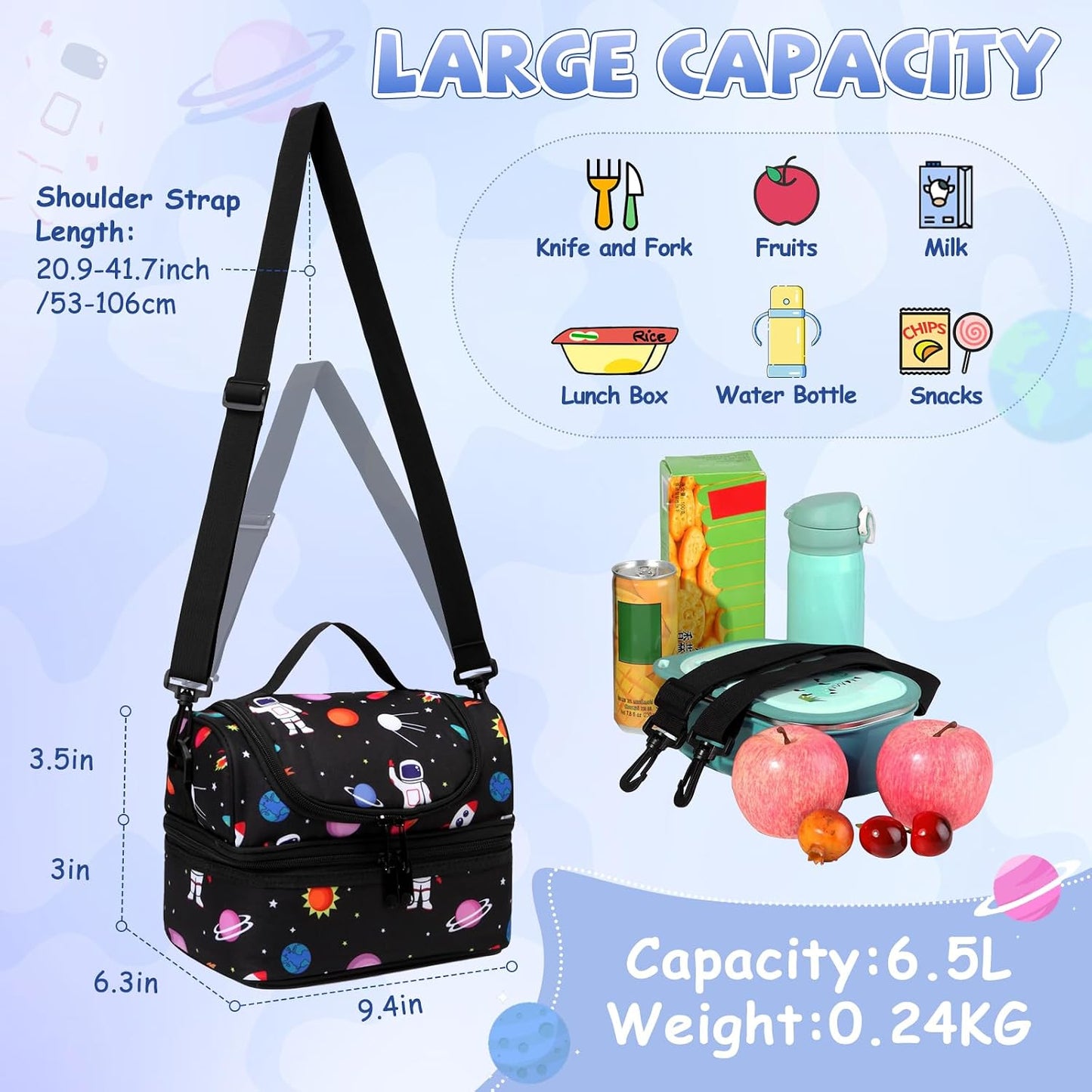 Lunch Bag for Girls,ChaseChic Insulated Lightweight Lunch Boxes for Kids Boys Dual Compartment Lunch Organizer Leak-Proof Cooler Bag with Detachable Adjustable Shoulder Strap,Purple Butterflies