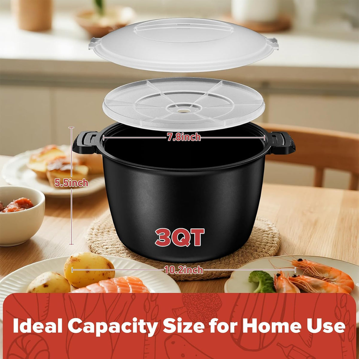 Large Microwave Cookware Steamer 2 Quart Vegetable Cooker for Cooking