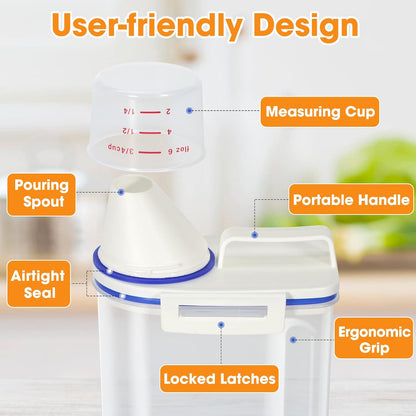TBMax Rice Storage Container 2 Pack, Plastic Kitchen Pantry Food Storage Container with Cup, Small Pet Dog Cat Food Container Dispenser