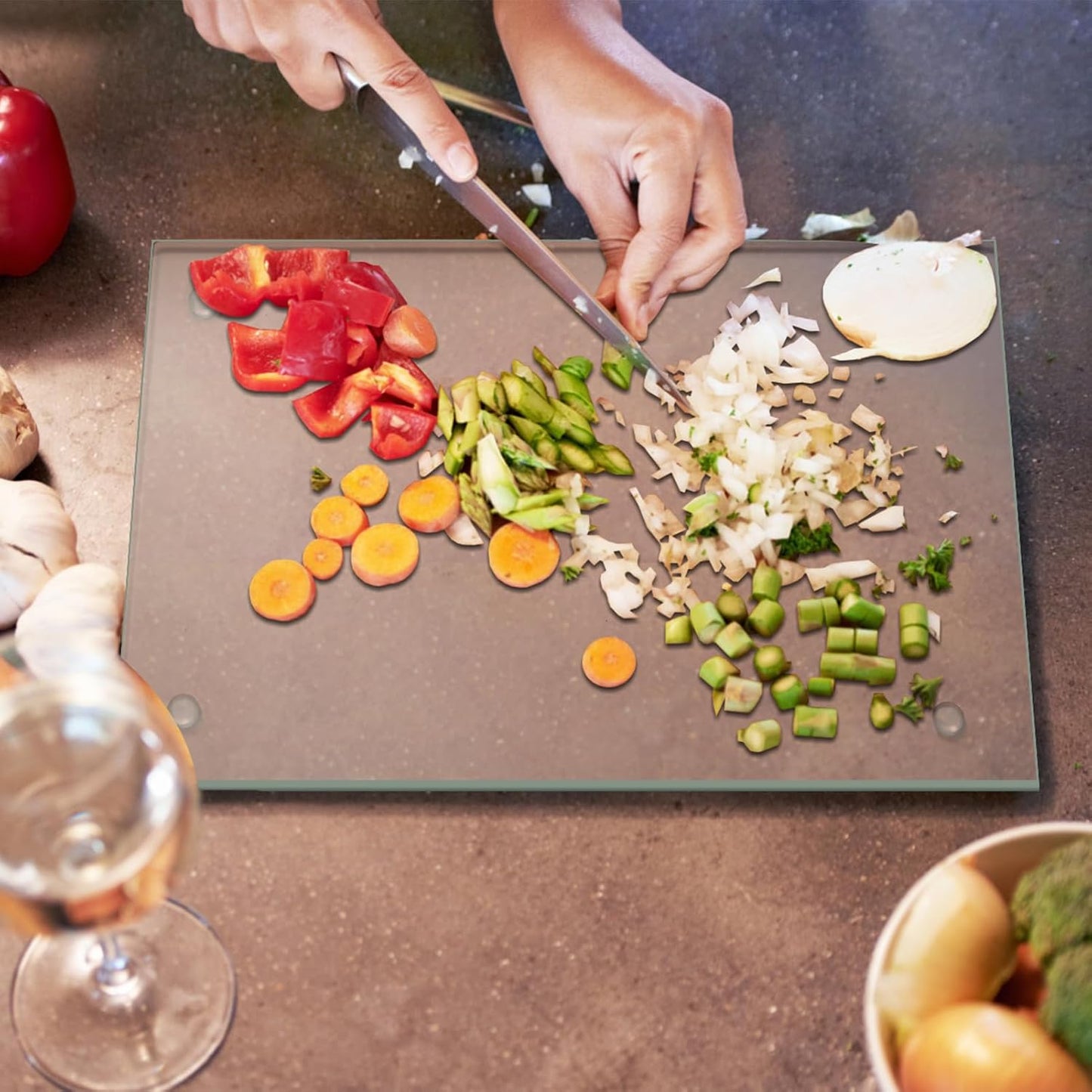 JAMBALAY Tempered Glass Cutting Boards for Kitchen, 16"x12" Clear Glass Cutting Board Set, 2Pcs Chopping Board with Rubber Non Slip Feet, Heat Resistant, Shatter Resistant, Dishwasher Safe