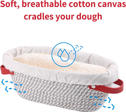 Banneton Bread Proofing Basket, 15" Baguette Sourdough Basket with Liner