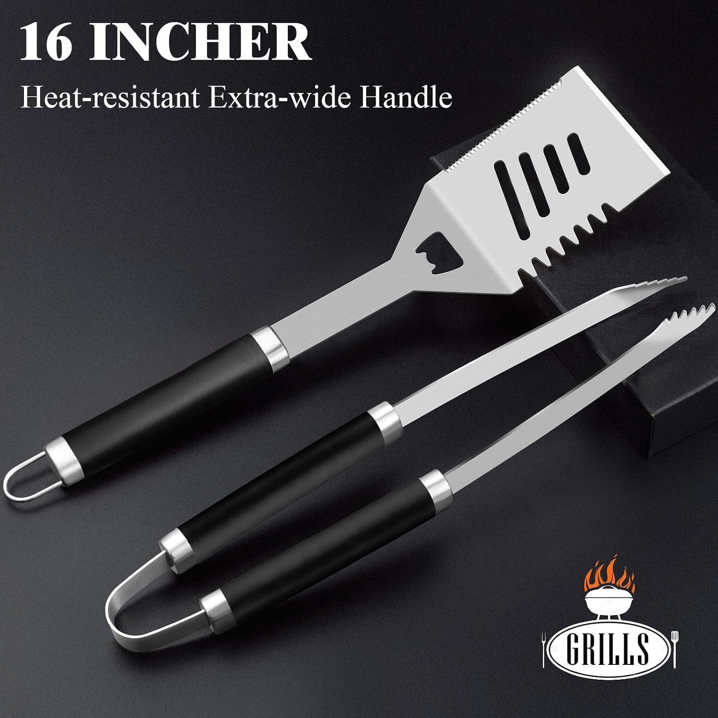 ROMANTICIST 26pcs Grilling Gifts for Men, Dad Gifts for Father's Day, Stainless Steel BBQ Grill Accessories Tools Set, Heavy Duty BBQ Utensils Kit with Apron, Thermometer, Mats in Aluminum Case Brown