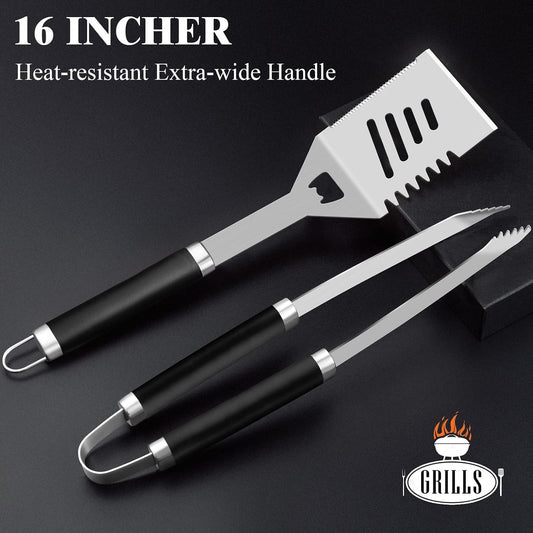 ROMANTICIST 26pcs Grilling Gifts for Men, Dad Gifts for Father's Day, Stainless Steel BBQ Grill Accessories Tools Set, Heavy Duty BBQ Utensils Kit with Apron, Thermometer, Mats in Aluminum Case Brown