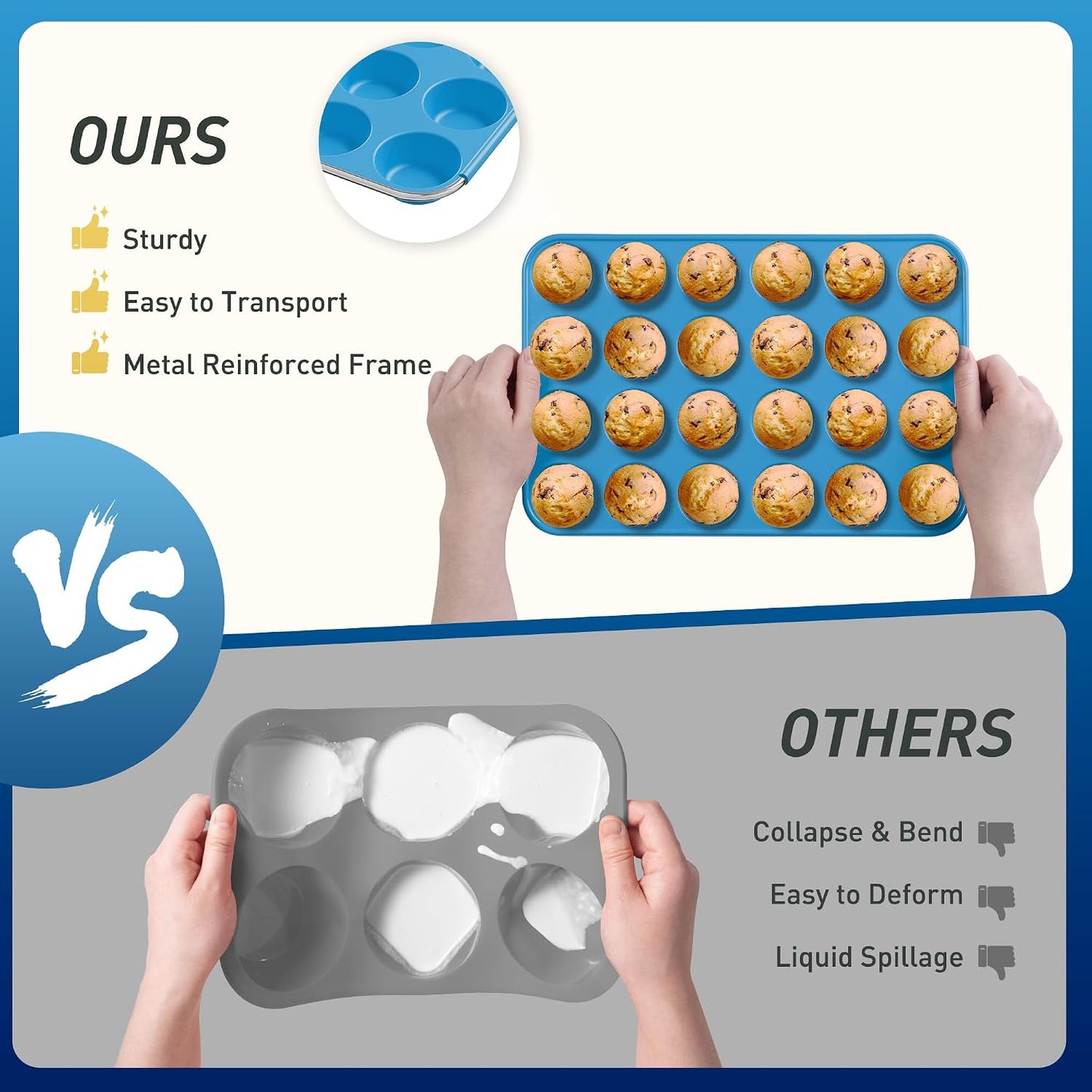 2 Pack 12 Cups Silicone Muffin Pan with Metal Reinforced Frame Regular Size Silicone Molds Cupcake Cake Baking Pans Cookie Baking Chocoflan Cupcake Mold Nonstick Muffin Tin Home Baking Supplies