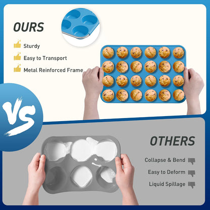 2 Pack 12 Cups Silicone Muffin Pan with Metal Reinforced Frame Regular Size Silicone Molds Cupcake Cake Baking Pans Cookie Baking Chocoflan Cupcake Mold Nonstick Muffin Tin Home Baking Supplies