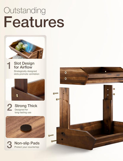 HOLANA Acacia 2 Tier Fruit Basket for Kitchen Counter Organizer – Wooden Fruit Bowl & Wooden Basket for Kitchen Counter Storage, Vegetable & Produce Storage, Snack Organizer for Countertop (Acacia)