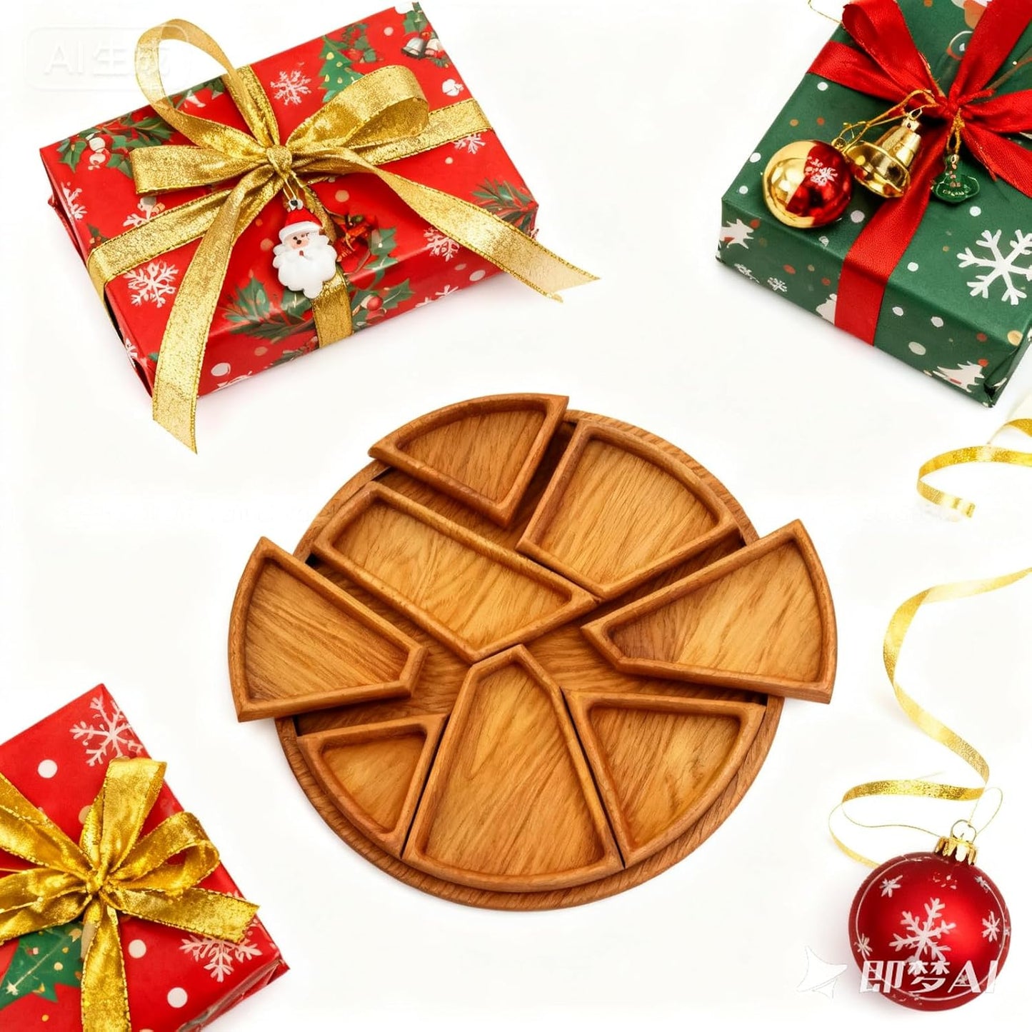 Decorative Wooden Puzzle Serving Tray, Entertainment Platter for Food and Drinks, Unique Fun Design(11.8in*11.8in)