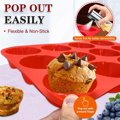 Walfos Silicone Muffin Pan - 12 Cups Regular Silicone Cupcake Pan, Non-stick Great for Making Muffin Cakes, Tart, Bread - BPA Free and Dishwasher Safe