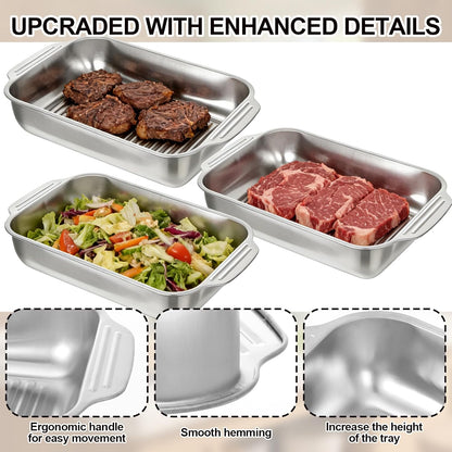 3 Pack Grilling Prep and Serve Trays Stainless Steel Grill Tray with Lid Grill Carry System for Large Capacity Food Prep Marinating Serving BBQ and Cooking Grilling Accessories Gifts for Men