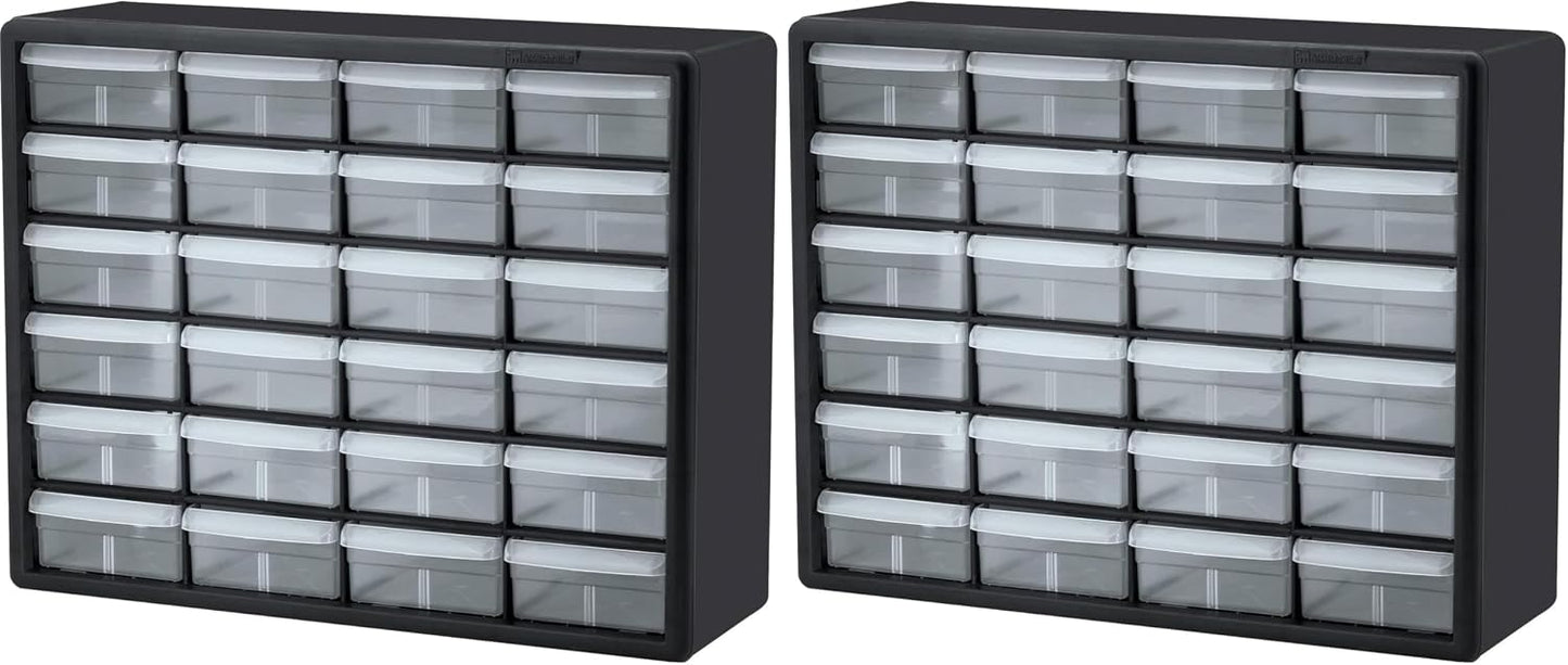 Akro-Mils 24-Drawer Plastic Drawer Storage Cabinet for Garage Organization, Bead Organizer, Building Bricks Storage, Teacher Toolbox, Makeup Organizer, 20" W x 6" D x 16" H, 10124 Black