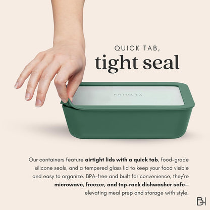 Ceramic Coated Glass Food Storage Container | No PTFE, PFOA, PFAS, and BPA | Reusable Non Toxic Meal Prep Container with Glass Lid | Easy To Store | 3 Cup Rectangle [Onyx]