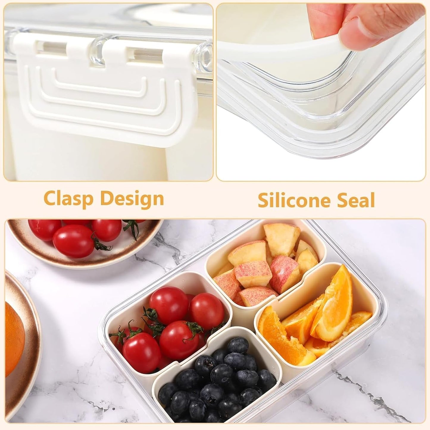 Snackle Box Container, 8 Compartment Divided Serving Tray with Lid and Handle, Snack Box Container for Candy, Fruit and Snacks, Great for Gatherings, Outings, Parties and Entertaining（Pink）