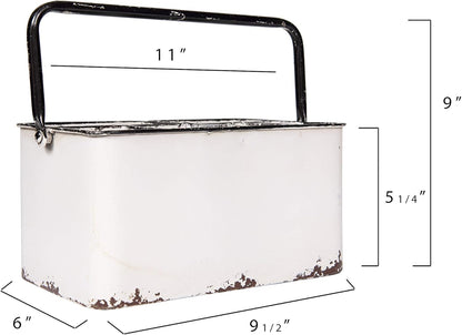 Creative Co-Op Farmhouse Metal Storage Caddy with 6 Compartments and Handle, Distressed Blue and White