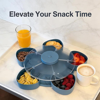 Snack Serving Tray,Rotating Storage Box | with Lid and Snack Box Container | for Vegetable Fruit Dipping Sauce Appetizer Travel Picnic Dining Table