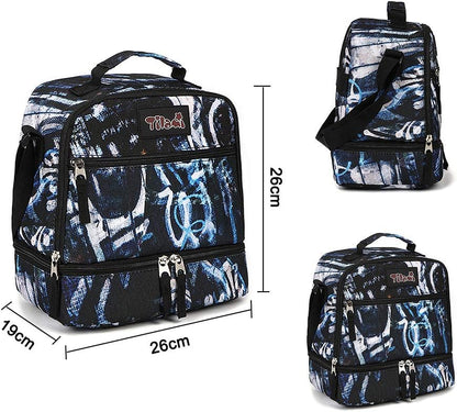 Tilami Lunch Bags Insulated Adjustable Strap Zipper, Two Compartments Cooler Bags, Bento Bags for Kids Toddlers (Blue)
