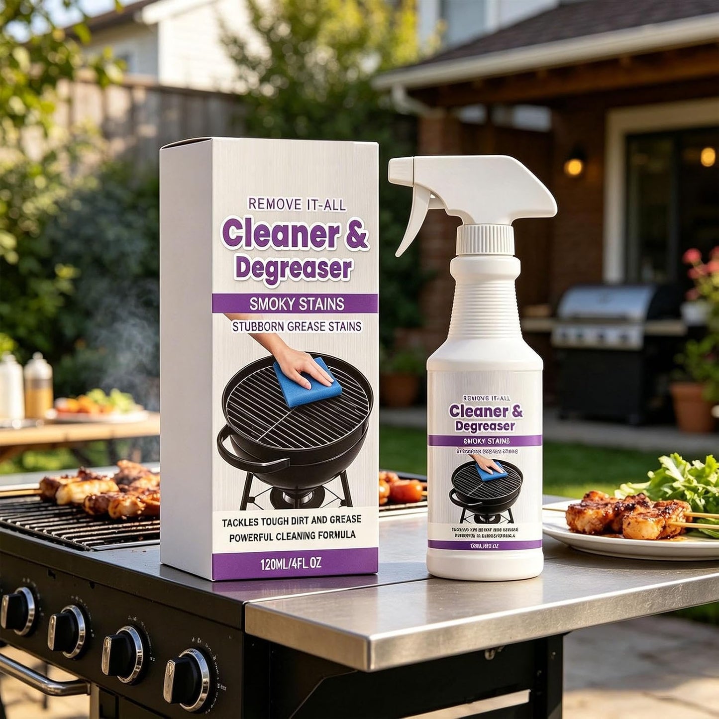 Outdoor BBQ Grill Cleaner - Heavy Duty Degreaser No Scrub Fast Action Cleaning Solution Strong Grease Breakdown Formula | Barbecue Grates Racks Burners Pellet Smoker Oven Cooking Equipment Backyard Ca