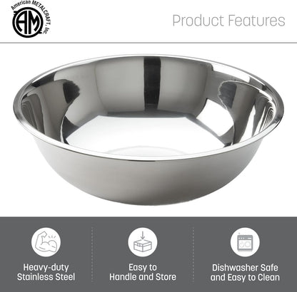 American Metalcraft 16" Stainless Steel Mixing Bowl - 13-Quart Durable Metal Bowls for Mixing, Large Stainless Steel Bowl