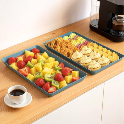 WOWBOX 4 pcs Serving Tray for Party, Grilling Accessories, Serving Platters for Snacks, Fruit, Reusable Plastic Trays for Serving Food and Pantry Organization in Kitchen & for Mothers Day Parties