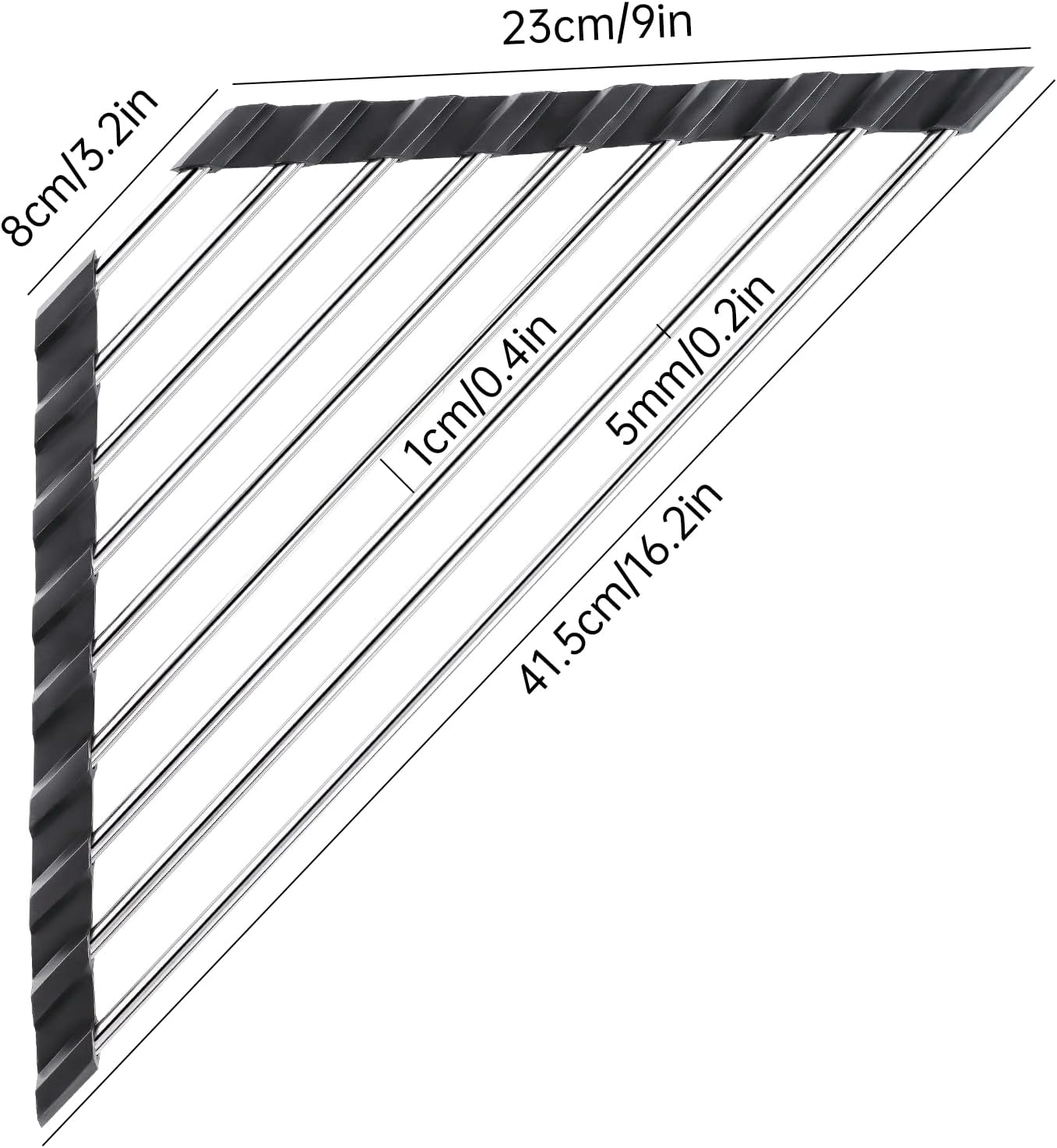 Tomorotec Foldable Stainless Steel Triangle Roll-Up Dish Drying Rack for Small Sink Corners - Over-The-Sink Multipurpose Kitchen Drainer, Rustproof Organizer, Trivet and Shelf - Space-Saving (Black)