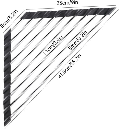 Tomorotec Foldable Stainless Steel Triangle Roll-Up Dish Drying Rack for Small Sink Corners - Over-The-Sink Multipurpose Kitchen Drainer, Rustproof Organizer, Trivet and Shelf - Space-Saving (Black)