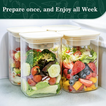 LIBWYS 39oz Large Glass Salad Jars with Lids Meal Prep, 5pack Square Containers for Home Storage & Lunch, Built-In Leakproof Compartments, Wet/Dry Separation for Salad Dressing & Ingredients
