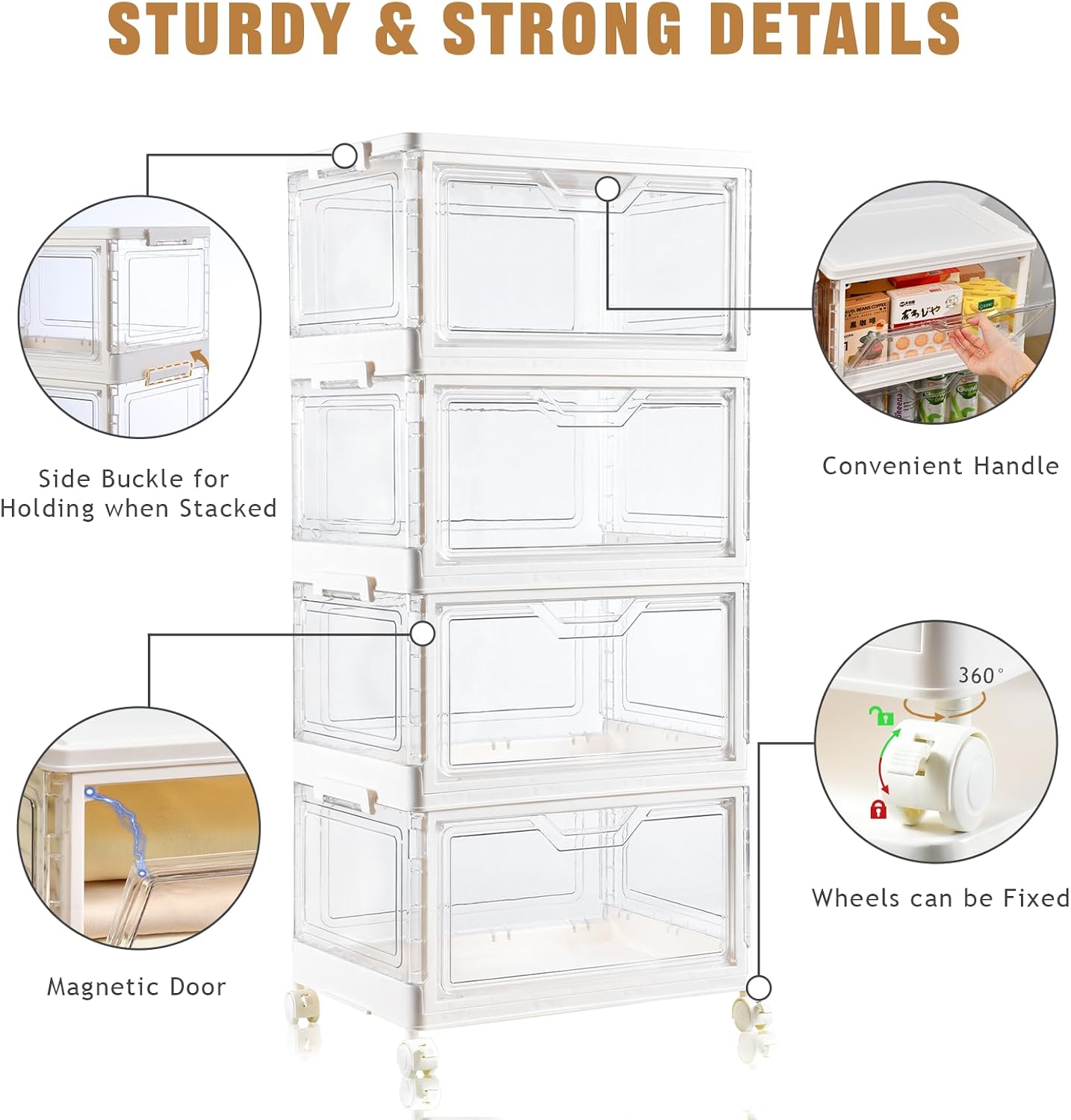 Freebat 6 Pack Closet Organizers and Storage,Clear Stackable Plastic Storage Bins with Lids Magnetic Doors,Clothes Organizers and Storage,Plastic Craft Containers for Wardrobe Kitchen Bathroom Office