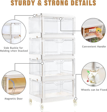Freebat 6 Pack Closet Organizers and Storage,Clear Stackable Plastic Storage Bins with Lids Magnetic Doors,Clothes Organizers and Storage,Plastic Craft Containers for Wardrobe Kitchen Bathroom Office