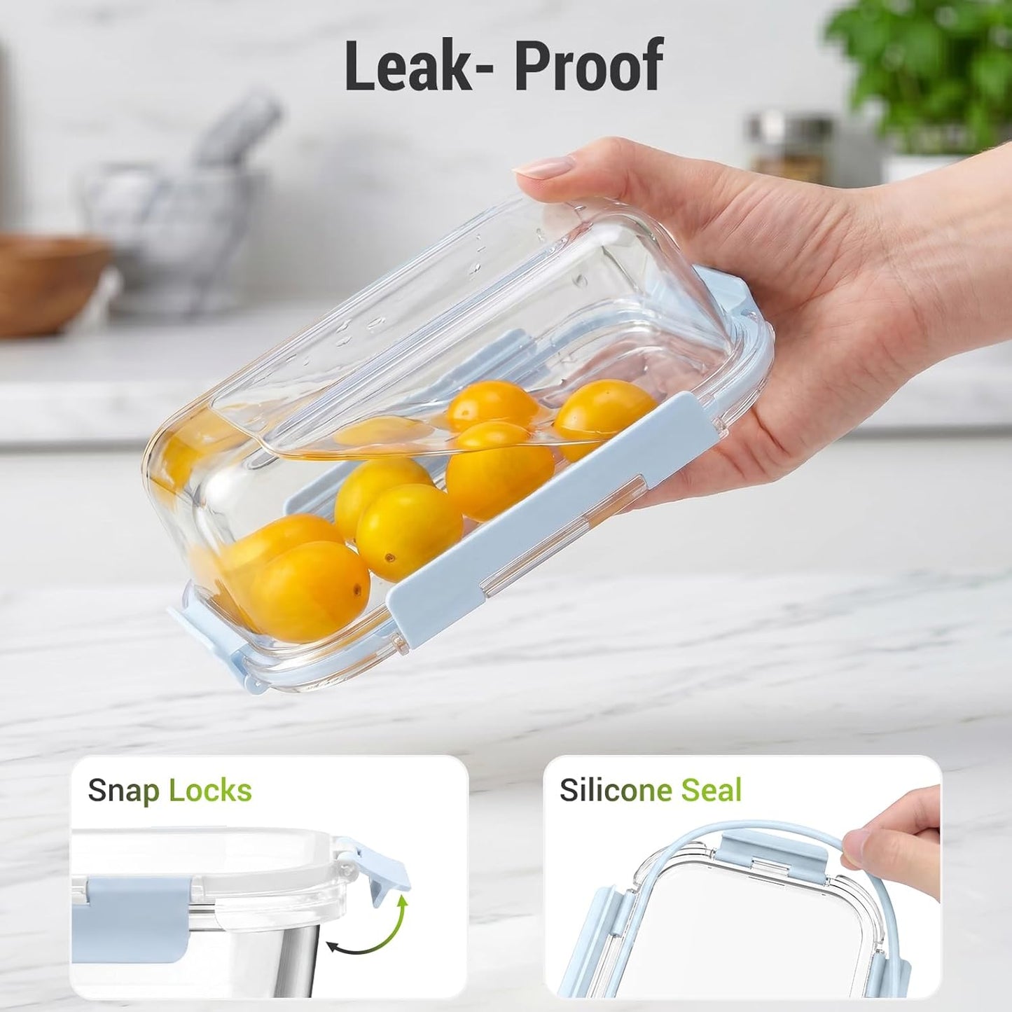 Dealusy 10 Sets (20-Piece) 36 oz & 12 oz Glass Food Storage Containers with lids, Airtight Leak-proof Glass Meal Prep Containers with Lids, Microwave Oven Freezer Dishwasher Safe, Gray