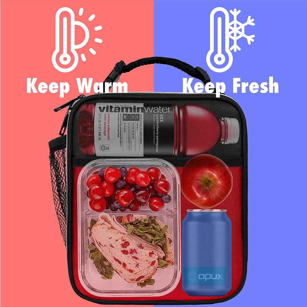 opux Premium Insulated Lunch Box, Soft School Lunch Bag for Kids Boys Girls, Leakproof Small Lunch Pail Men Women Work, Reusable Compact Cooler Tote Lunchbox for Office Adult, Black