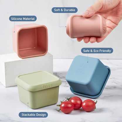 ISSEVE 8Pack 6oz Silicone Snack Containers for Kids, Reusable Small Containers with Lids, Leak Proof Silicone Food Storage Containers, Stackable Kids Lunch Box for Daycare, School, Travel
