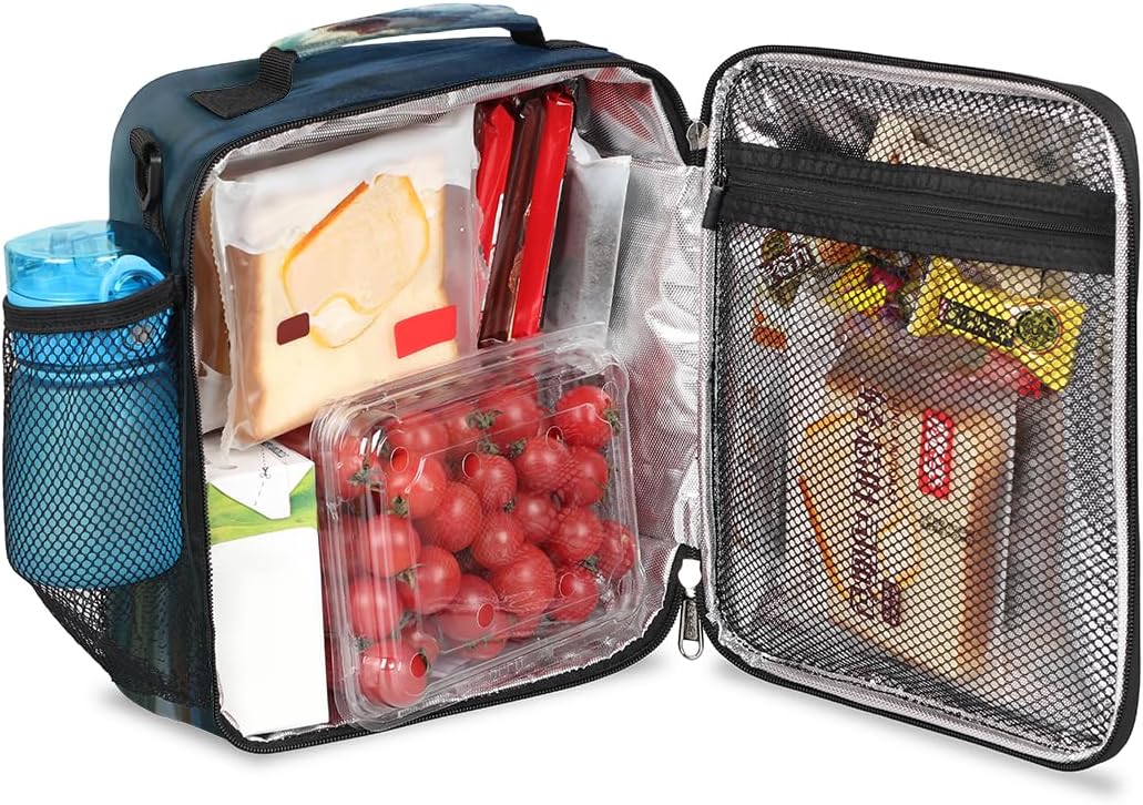 cfpolar Skull Skateboard Lunch Box for Boys Girls, Insulated Lunch Bags for Kids Reusable Mini Cooler Lunch Tote Lunchbox Thermal Meal Tote Kit with Shoulder Strap for Work School Picnic
