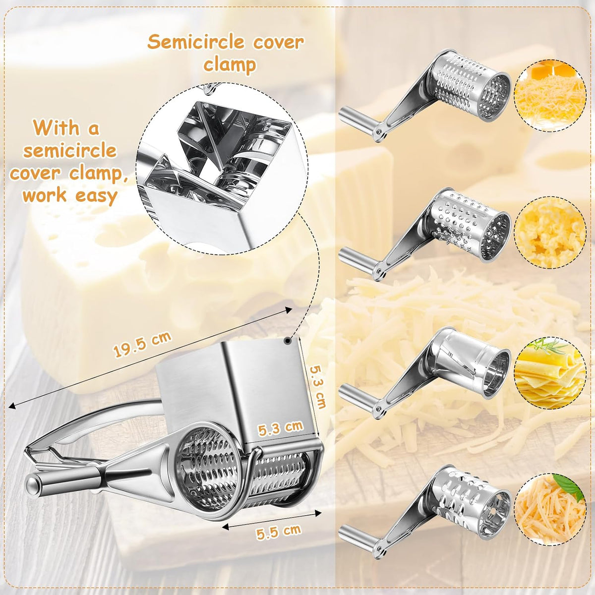 Honoson Rotary Cheese Grater Stainless Steel Handheld