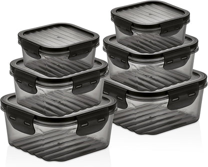 12-Piece Food Storage Container Set – Airtight, Leakproof, BPA-Free Plastic Storage Boxes with Locking Lids – Stackable Meal Prep Containers, Microwave, Freezer & Dishwasher Safe