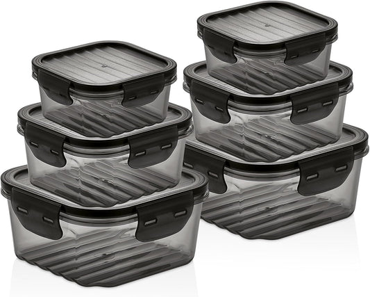 12-Piece Food Storage Container Set – Airtight, Leakproof, BPA-Free Plastic Storage Boxes with Locking Lids – Stackable Meal Prep Containers, Microwave, Freezer & Dishwasher Safe