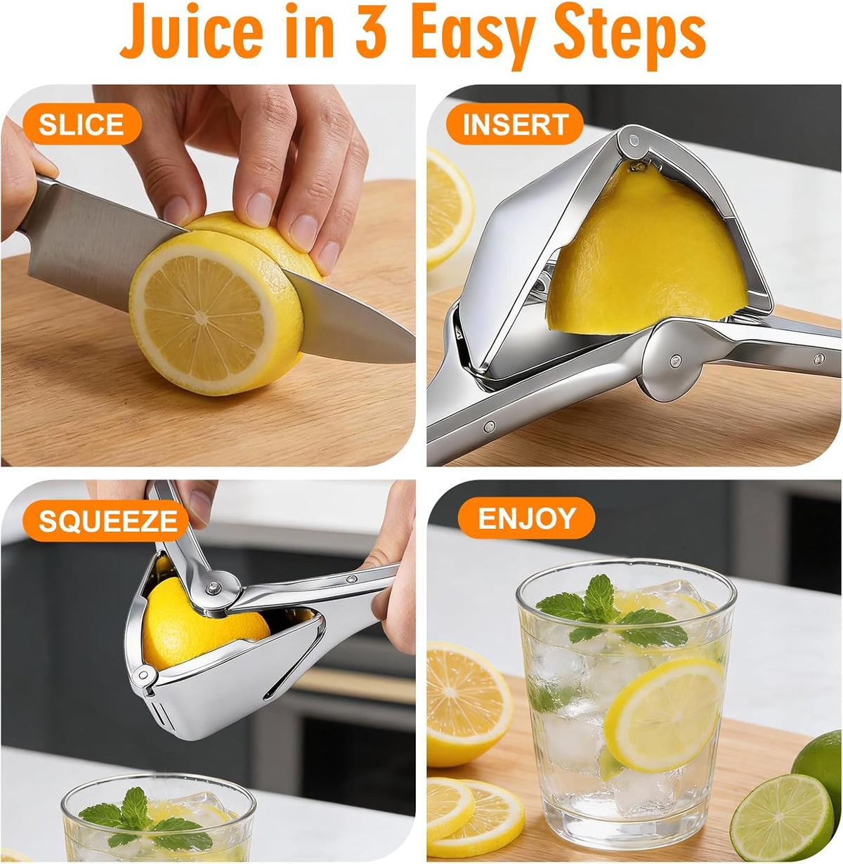 Lemon Squeezer, Stainless Steel Lemon Juicer, Dishwasher Safe