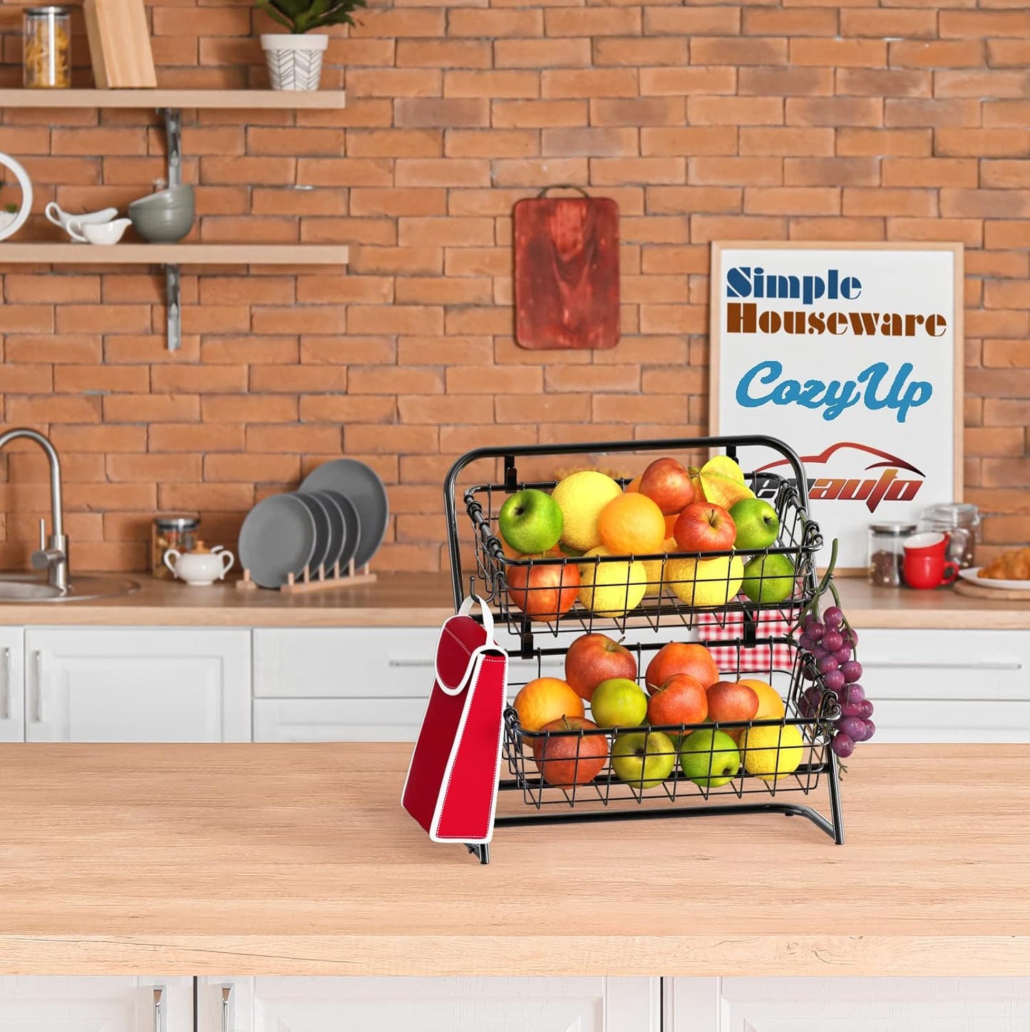 Simple Houseware 3-Tier Rigid Wire Market Fruit Basket Stand, Black