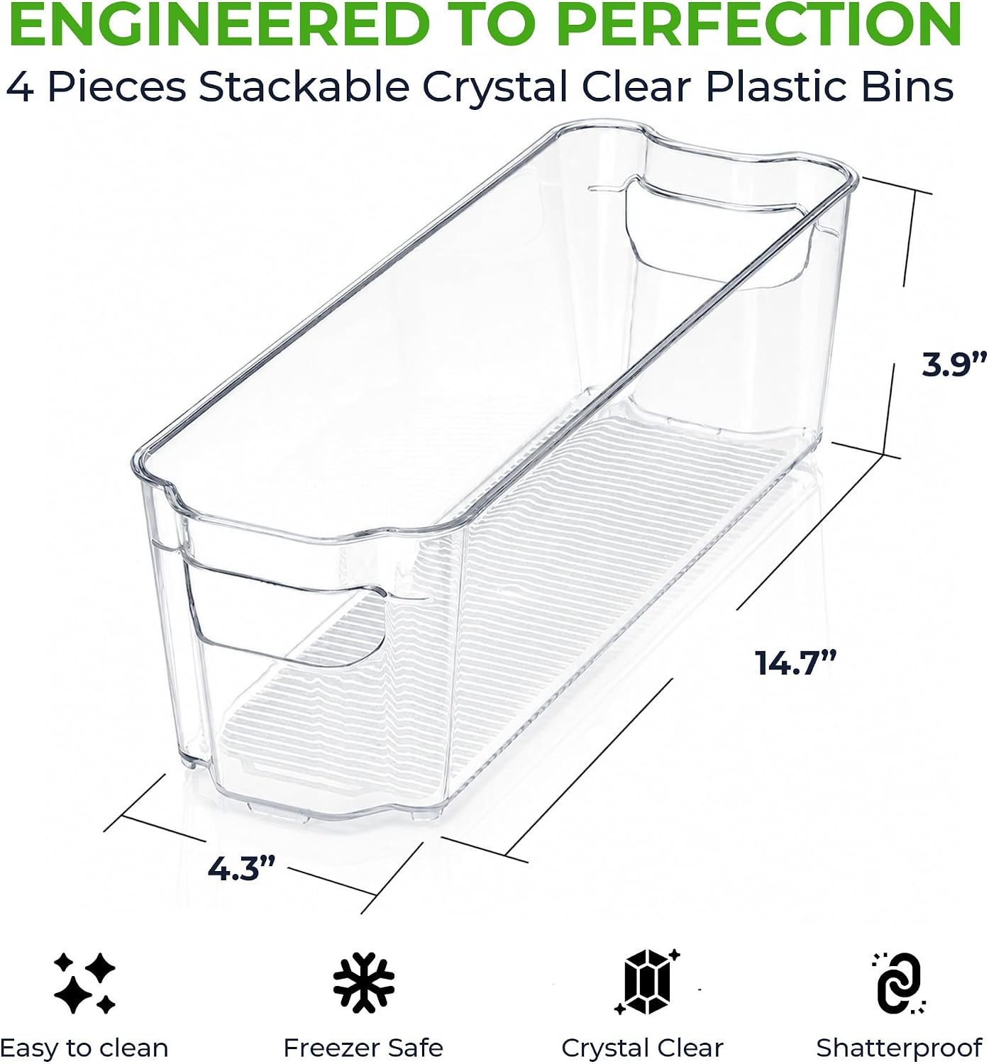 Zulay Kitchen 4 Pack Refrigerator Organizer Bins – Large Clear Fridge Storage Containers with Built-In Handles & Non-Slip Feet - Ideal Fridge Organizers, Kitchen Cabinets, Pantry Organization