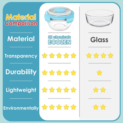 WHALEHOUSE Clear Eco-friendly SK chemicals ECOZEN Salad Container, 33OZ Portable Plastic Salad Bowls with Lid & Snack Tray, Leak-Proof Dressing Container, Reusable Fork, Lunch Box for Meal Prep (Pink)
