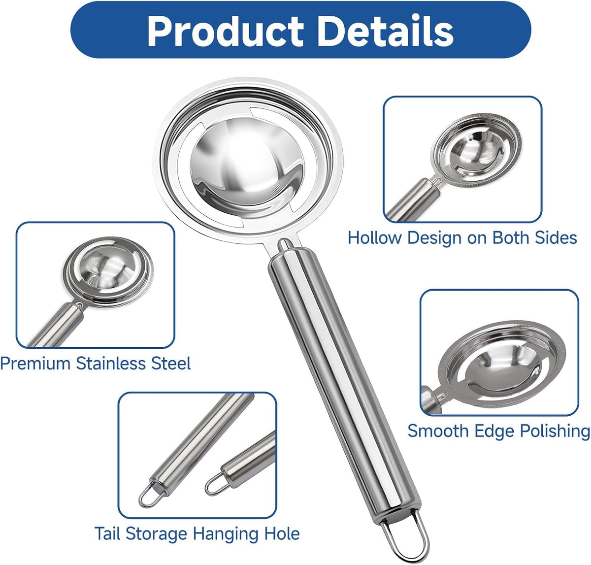 Egg Separator for Raw Eggs- Stainless Steel Egg Yolk Separator